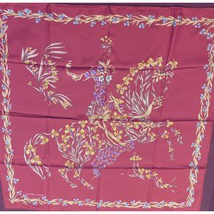 Hermes Scarf Cheval Fleuri by Henri d’Origny Silk 90cm Pink Carre Hermes Scarf